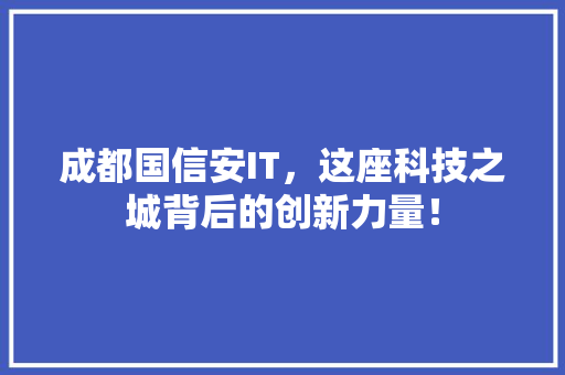 成都国信安IT，这座科技之城背后的创新力量！