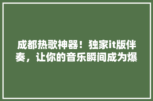 成都热歌神器！独家it版伴奏，让你的音乐瞬间成为爆款！
