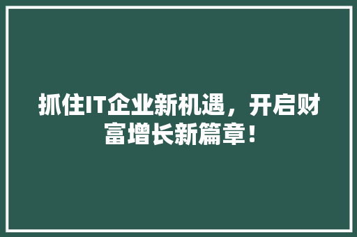 抓住IT企业新机遇，开启财富增长新篇章！