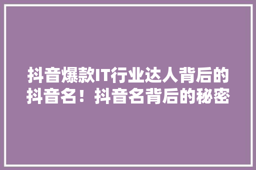 抖音爆款IT行业达人背后的抖音名！抖音名背后的秘密！