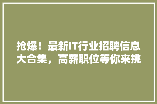抢爆！最新IT行业招聘信息大合集，高薪职位等你来挑！