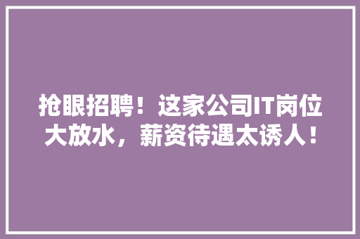 抢眼招聘！这家公司IT岗位大放水，薪资待遇太诱人！
