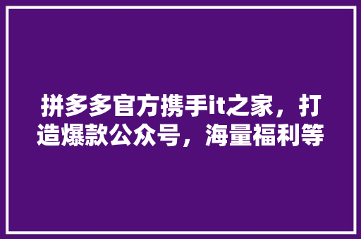 拼多多官方携手it之家，打造爆款公众号，海量福利等你来抢！