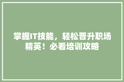 掌握IT技能，轻松晋升职场精英！必看培训攻略