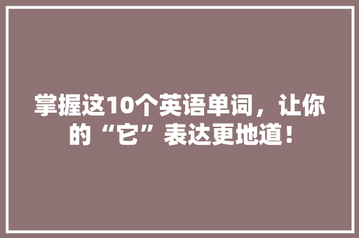 掌握这10个英语单词，让你的“它”表达更地道！