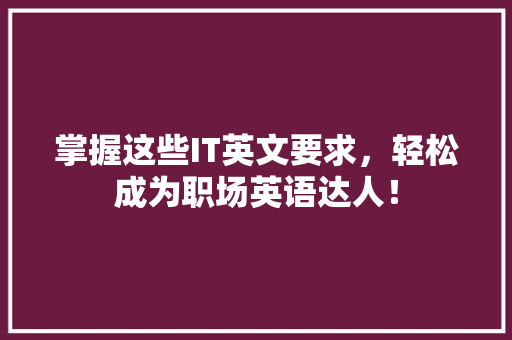掌握这些IT英文要求，轻松成为职场英语达人！ 百度SEO