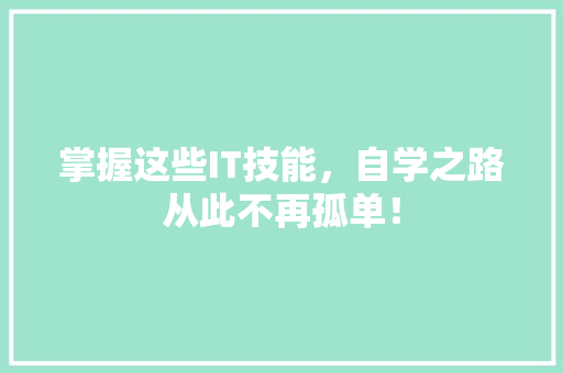 掌握这些IT技能，自学之路从此不再孤单！