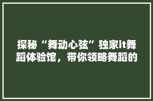 探秘“舞动心弦”独家it舞蹈体验馆，带你领略舞蹈的魅力！