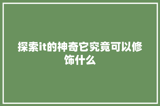 探索it的神奇它究竟可以修饰什么