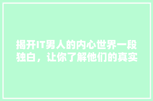 揭开IT男人的内心世界一段独白，让你了解他们的真实想法