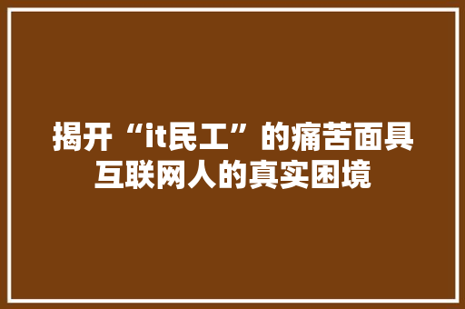 揭开“it民工”的痛苦面具互联网人的真实困境