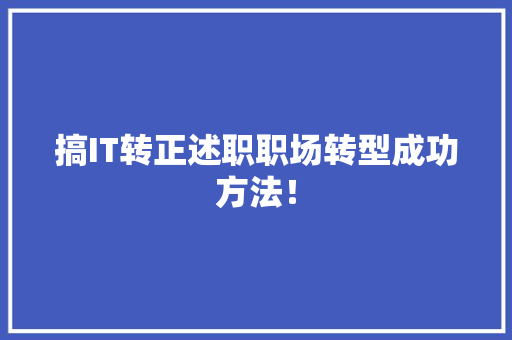 搞IT转正述职职场转型成功方法！