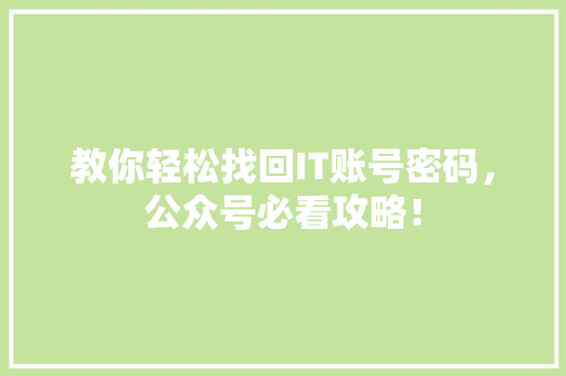 教你轻松找回IT账号密码，公众号必看攻略！ 必应SEO