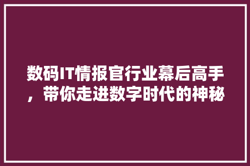 数码IT情报官行业幕后高手，带你走进数字时代的神秘世界