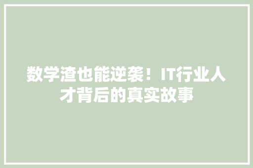 数学渣也能逆袭！IT行业人才背后的真实故事