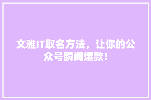 文雅IT取名方法，让你的公众号瞬间爆款！ 神马SEO
