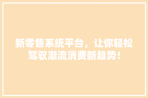 新零售系统平台，让你轻松驾驭潮流消费新趋势！