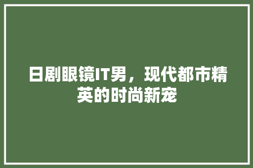 日剧眼镜IT男，现代都市精英的时尚新宠