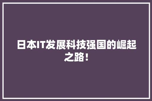 日本IT发展科技强国的崛起之路！