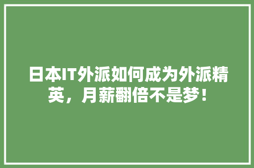 日本IT外派如何成为外派精英，月薪翻倍不是梦！