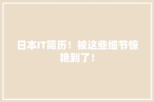 日本IT简历！被这些细节惊艳到了！