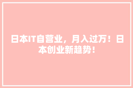 日本IT自营业，月入过万！日本创业新趋势！