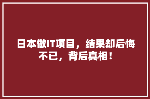 日本做IT项目，结果却后悔不已，背后真相！