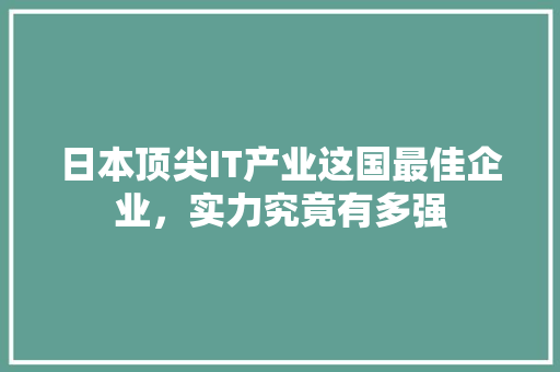 日本顶尖IT产业这国最佳企业，实力究竟有多强