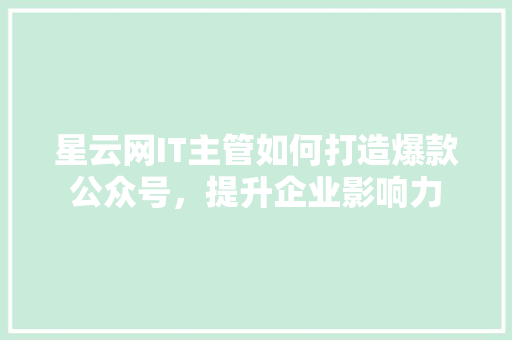 星云网IT主管如何打造爆款公众号，提升企业影响力