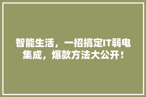 智能生活，一招搞定IT弱电集成，爆款方法大公开！
