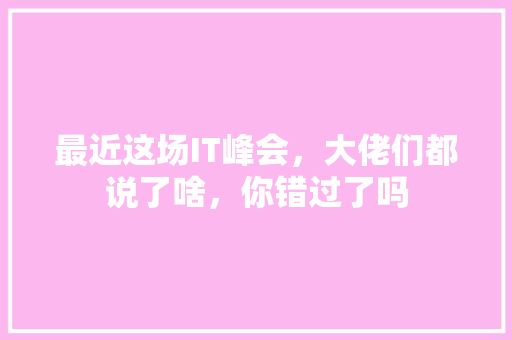 最近这场IT峰会，大佬们都说了啥，你错过了吗