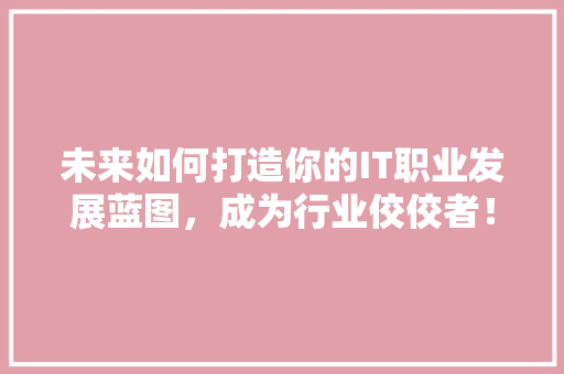 未来如何打造你的IT职业发展蓝图，成为行业佼佼者！