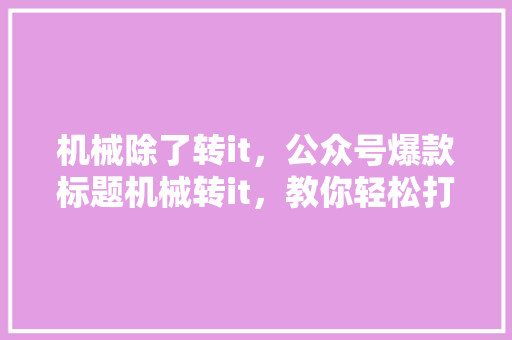 机械除了转it，公众号爆款标题机械转it，教你轻松打造爆款内容！ 百度SEO