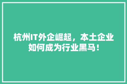 杭州IT外企崛起，本土企业如何成为行业黑马！