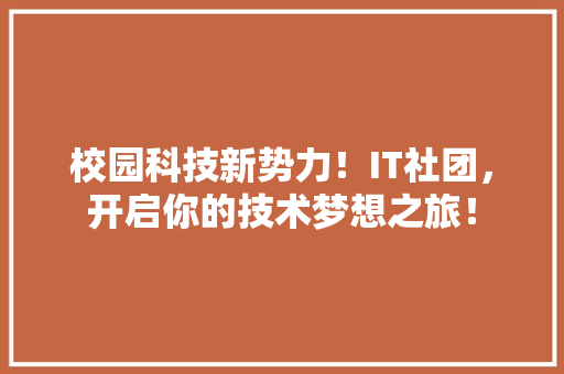 校园科技新势力！IT社团，开启你的技术梦想之旅！