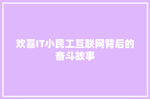 欢喜IT小民工互联网背后的奋斗故事