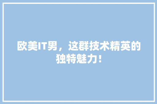 欧美IT男，这群技术精英的独特魅力！