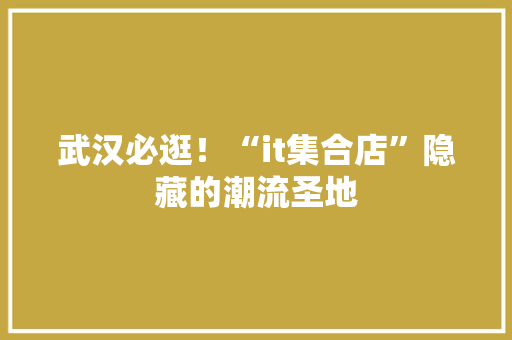 武汉必逛！“it集合店”隐藏的潮流圣地