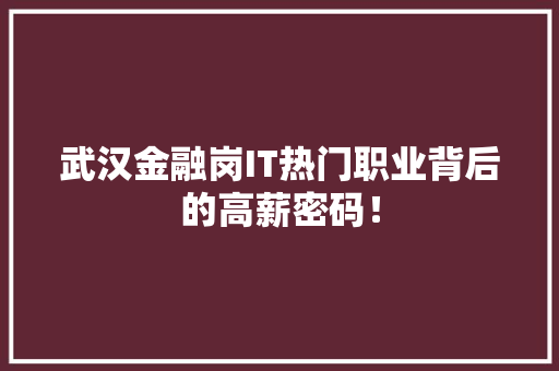 武汉金融岗IT热门职业背后的高薪密码！