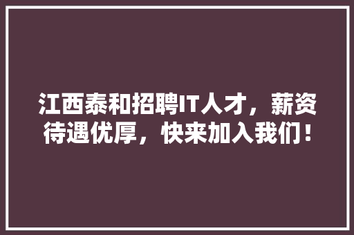 江西泰和招聘IT人才，薪资待遇优厚，快来加入我们！