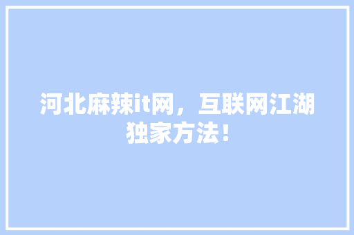 河北麻辣it网,互联网江湖独家方法! 神马SEO 河北麻辣it网,互联网江湖独家方法! 神马SEO
