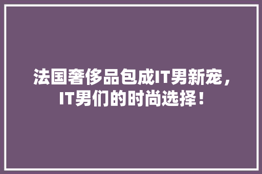 法国奢侈品包成IT男新宠，IT男们的时尚选择！