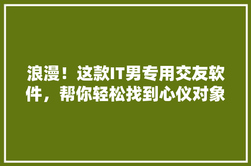 浪漫！这款IT男专用交友软件，帮你轻松找到心仪对象