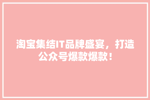 淘宝集结IT品牌盛宴，打造公众号爆款爆款！