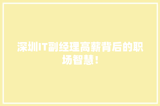 深圳IT副经理高薪背后的职场智慧！ 网站建设公司