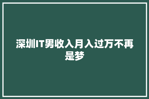 深圳IT男收入月入过万不再是梦 神马SEO