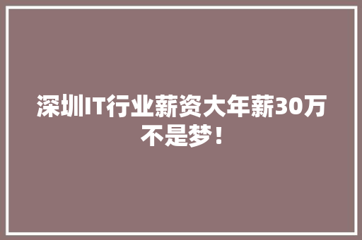 深圳IT行业薪资大年薪30万不是梦！ 搜狗SEO
