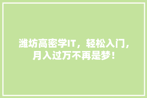 潍坊高密学IT，轻松入门，月入过万不再是梦！