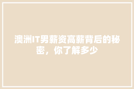 澳洲IT男薪资高薪背后的秘密，你了解多少
