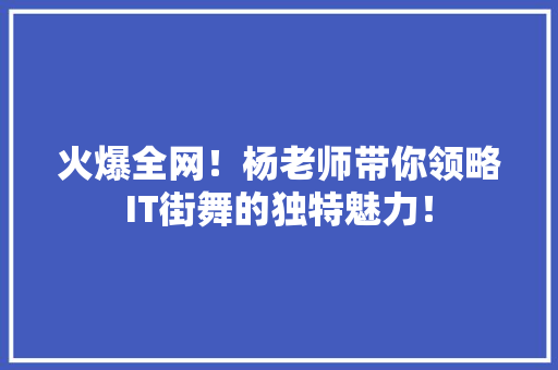 火爆全网！杨老师带你领略IT街舞的独特魅力！ 搜狗SEO
